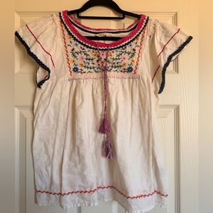 Embroidered White Floral Boho 100% Cotton Shirt Women’s Medium New